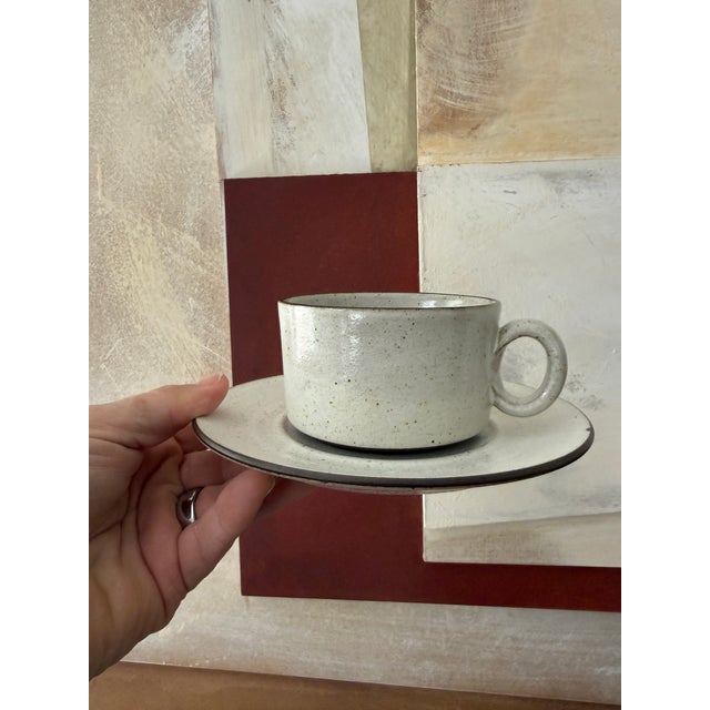 Zaalberg 1960s Zaalberg Holland Speckled Stoneware Cups and Saucers - Set of Nine (9) For Sale - Image 4 of 12