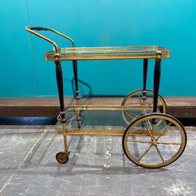Mid-Century Gilt Metal and Glass Serving Trolley, 1950s For Sale - Image 3 of 12