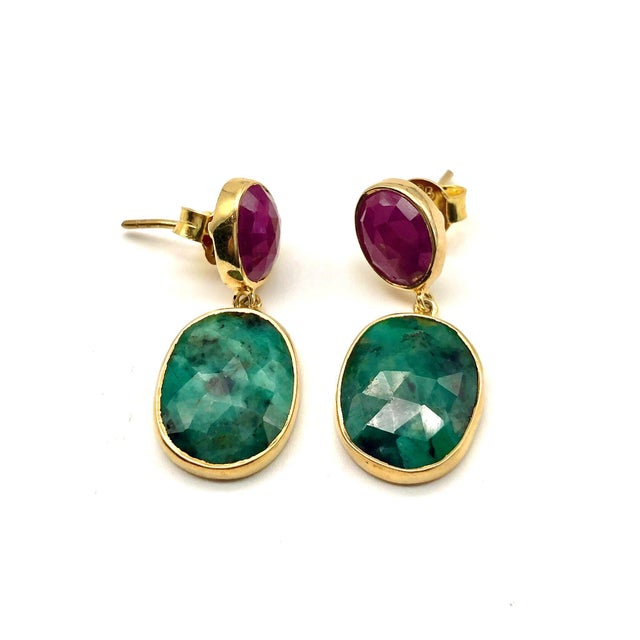 Bochic "Capri" Ruby & Multi Rough Cut Emeralds Set In 18K Gold & Silver Natural Ruby from Africa Natural Emeralds from...