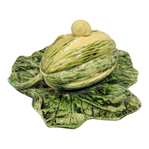 Antique Majolica Melon on Leaf Dish in the Style of Sarreguemines