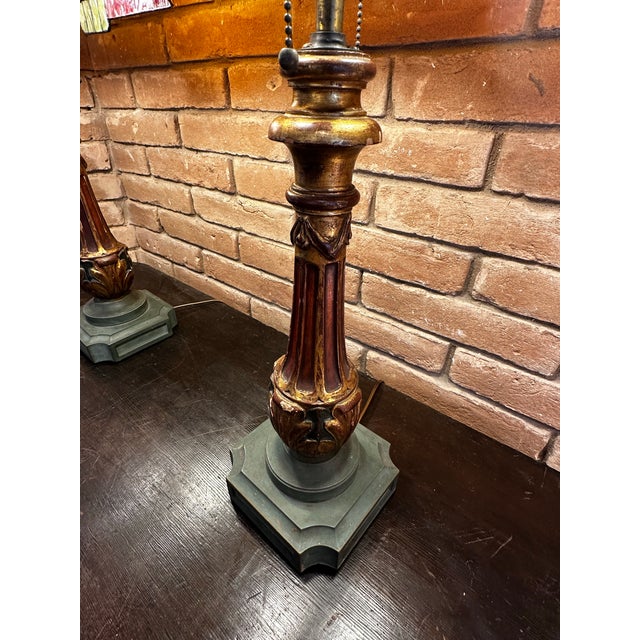 1930s Pair of Custom 1930s Hollywood Regency Wood Gesso Lamps by Harry Burger. For Sale - Image 5 of 12