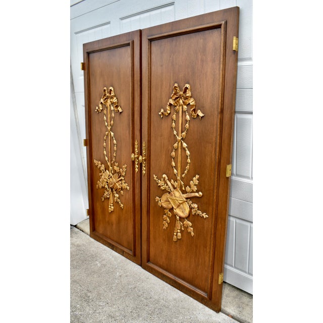 Vintage Hollywood Regency Carved Gilded Wood Doors Pair Louis XVI Neoclassical For Sale - Image 13 of 15
