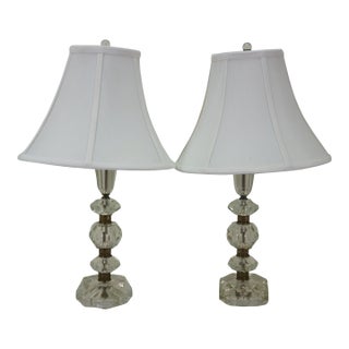 Mid 20th Century Stacked Prism Crystal Boudoir Vanity Table Lamps - a Pair For Sale