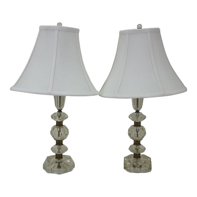 Mid 20th Century Stacked Prism Crystal Boudoir Vanity Table Lamps - a Pair For Sale