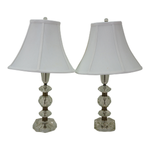 Mid 20th Century Stacked Prism Crystal Boudoir Vanity Table Lamps - a Pair