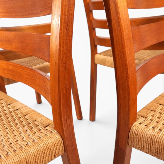 Model 408 Teak Paper Cord Dining Chairs by Niels Otto Møller for J.L. Møllers, 1975, Set of 4 For Sale - Image 4 of 18