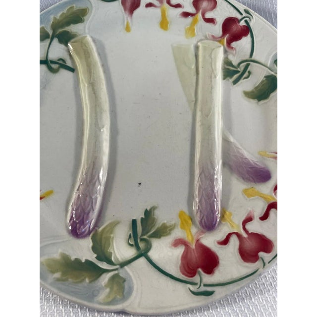 Cream Antique French Faience Saint Clement Asparagus Plate For Sale - Image 8 of 12