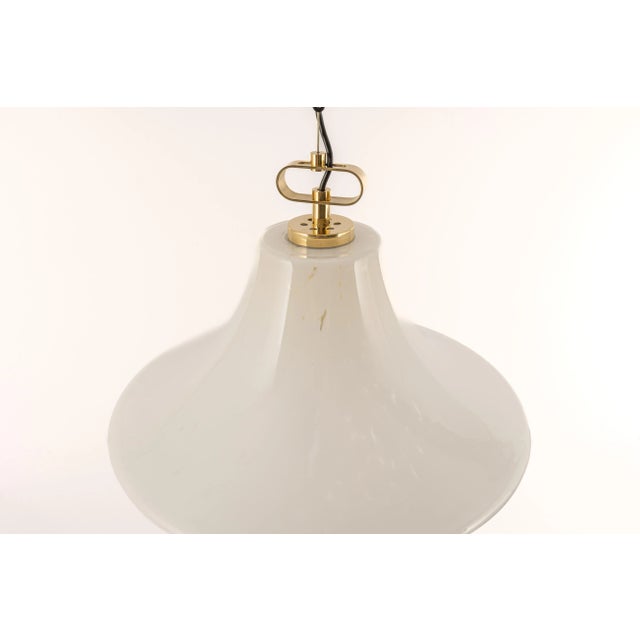 Large Limburg Brass With Opal Glass Pendant Light, Germany, 1970s For Sale - Image 3 of 12