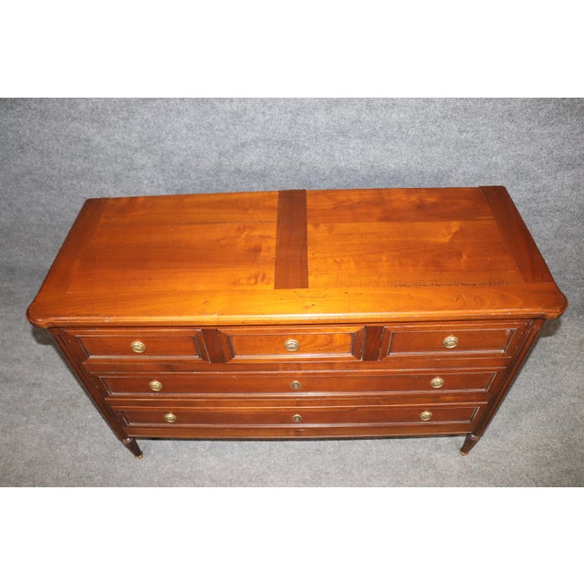 French French Louis XVI Directoire Solid Cherry Brass Mounted Commode C. 1950s For Sale - Image 3 of 9