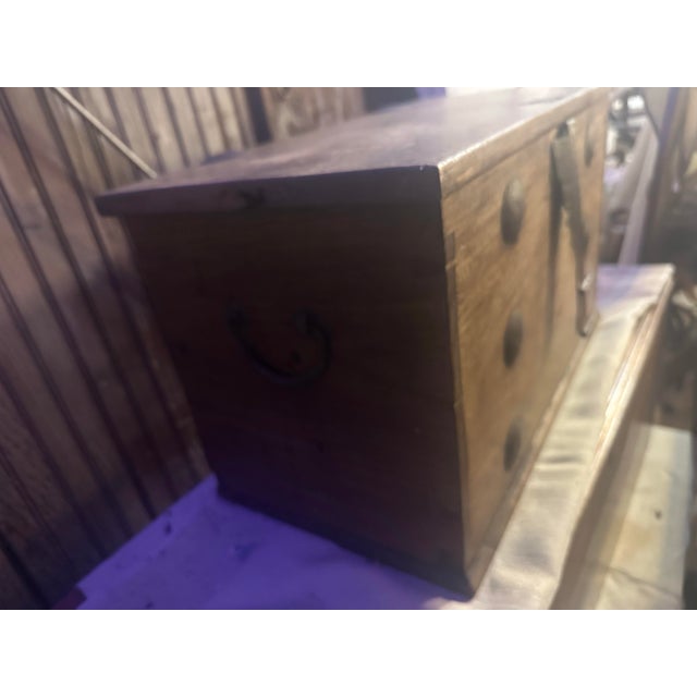 Incredible Antique Spanish riveted solid wood treasure chest/ trunk. Includes a small interior right side box for...