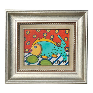 Original Still Life Painting by A. E. Barnes, Fish & Limes, Signed