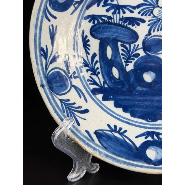Antique Dutch Delft Blue and White Faience Plate, 1700s For Sale - Image 5 of 11