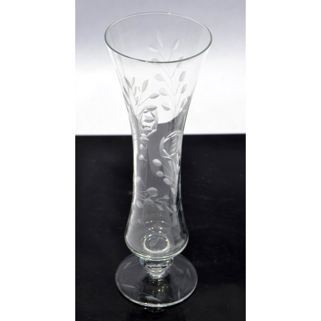 Libbey Glass Co. 1940s Flemington Fine Hand Blown Etched Art Glass Vase Art Deco America For Sale - Image 4 of 9