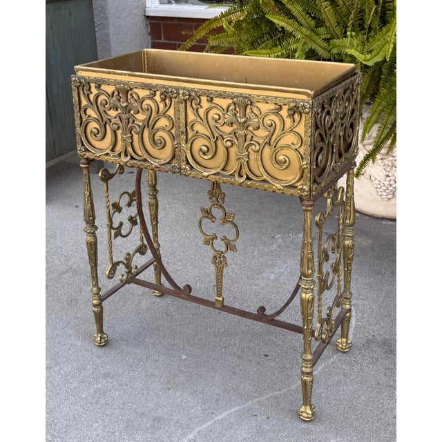 Renaissance Antique Oscar Bach Gilt Bronze Claw Foot Jardiniere Planter For Sale - Image 3 of 6