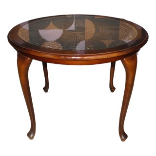 Chippendale Round Coffee Table in Wicker and Glass, 1960s For Sale