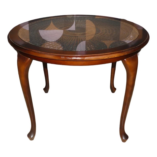 Chippendale Round Coffee Table in Wicker and Glass, 1960s For Sale