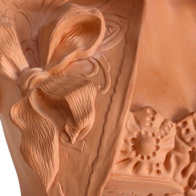 Terra Cotta Antique Terra Cotta Bust of a Debutante in Victorian Finery on Wood Plinth C1910 For Sale - Image 8 of 14