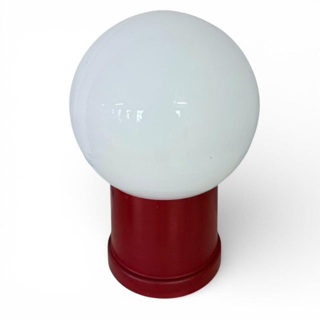Vintage Space Age Red Mushroom Lamp Red with Opaline Glass For Sale - Image 9 of 9