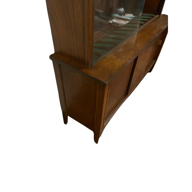 Coffee Walnut Mid Century Modern Glass Display Cabinet 74” Tall X 44.5” Wide. Rifle / Pool Stick Display For Sale - Image 8 of 9