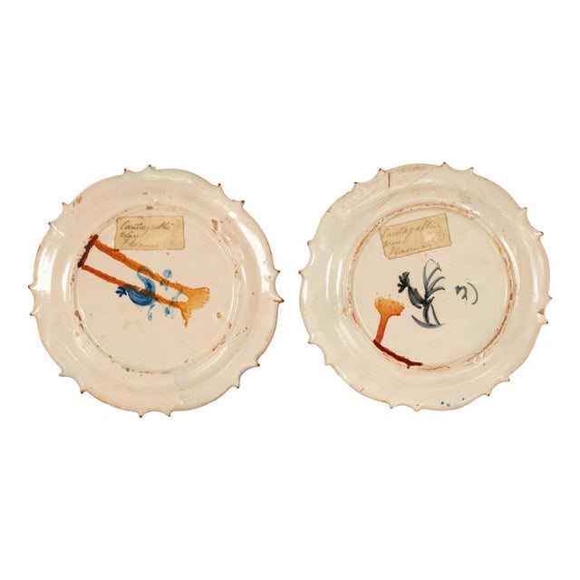 Yellow Antique 19th Century Pair Early Cantagalli Majolica Istoriato Plates Italy 1880 For Sale - Image 8 of 10