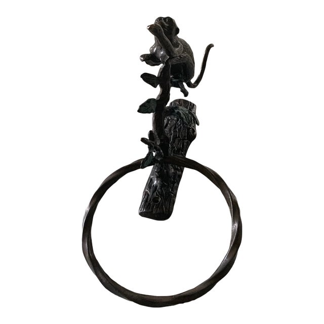 Vintage Bronze Towel Ring With Monkey For Sale