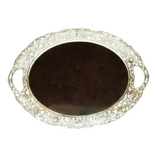 Silver Tray with Wooden Bottom, 1948 For Sale