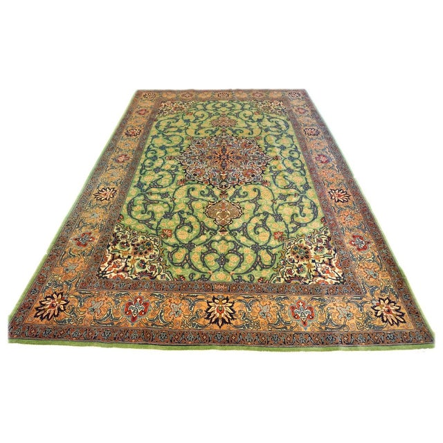 Persian Antique Persian Tabriz Wool 7x10 Green, Yellow & Red Handmade Area Rug #9902847 For Sale - Image 3 of 4