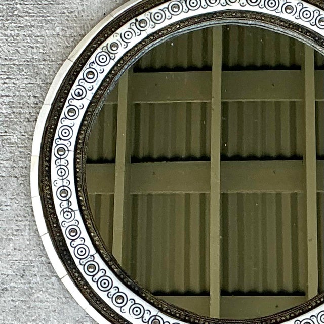 Vintage Round Inlaid Wood Wall Mirror For Sale - Image 10 of 12