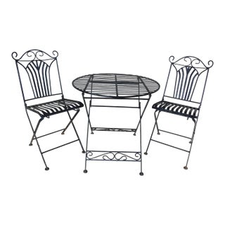 Vintage French Style Wrought Iron Outdoor Dining Bistro 3 Piece Set "A" For Sale