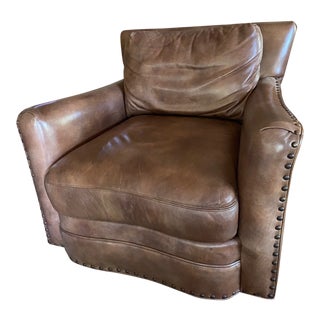 Century Furniture Leather Swivel Lounge Chair For Sale