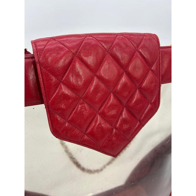Red Chanel Vintage Red Leather Clear PVC Shoulder Bag Tote c1990s For Sale - Image 8 of 11