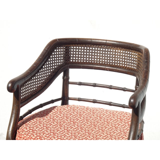 1970s Vintage Polynesian Bamboo Cane Back Barrel Accent Chair W Cane Seat & Cushion For Sale - Image 5 of 17