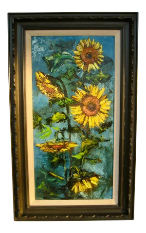 1970s "Sunflowers" Floral Still Life Oil Painting, Framed