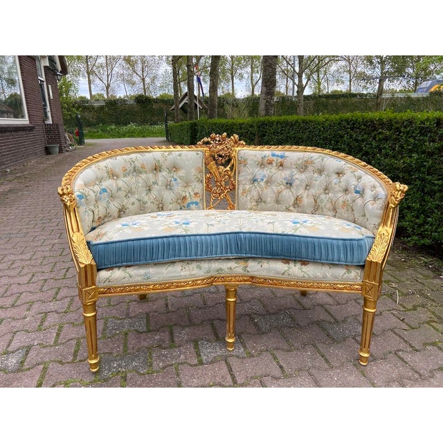 Late20C French Maker Louis XVI Gold Beech Settee - 1 Pc For Sale - Image 4 of 12
