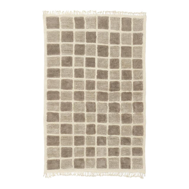 Checkerboard Hand-Knotted Moroccan Wool Rug | 10'2" X 6'6" | One of a Kind For Sale