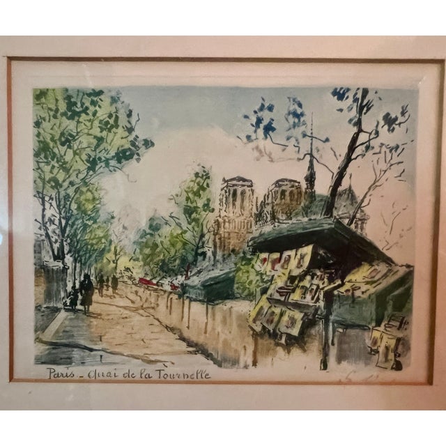 1950s 1950s Watercolor Painting of Paris's Quai De La Tournelle With Notre Dame. For Sale - Image 5 of 5