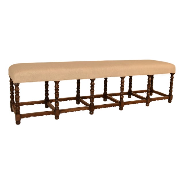 19th Century French Long Upholstered Bench For Sale