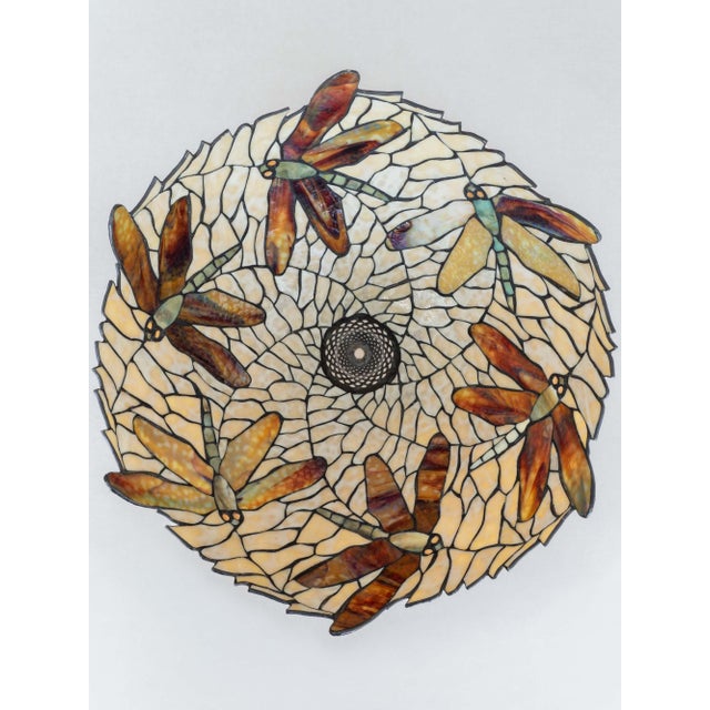 Vintage Art Nouveau Dragonfly Leaded Glass Table Lamp with Bronze Base in the style of Tiffany For Sale - Image 5 of 18