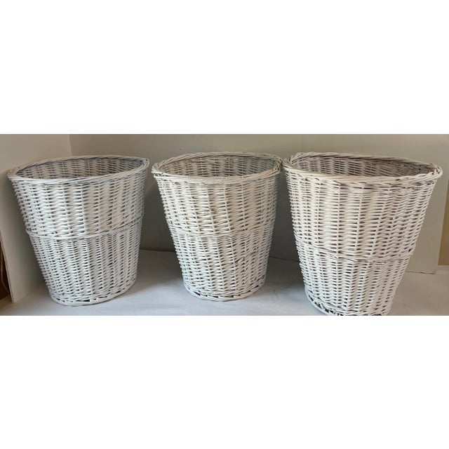 Vintage White Wicker Waste Basket For Sale In Dallas - Image 6 of 9
