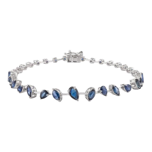 18k Gold Blue Sapphire Tennis Bracelet For Sale