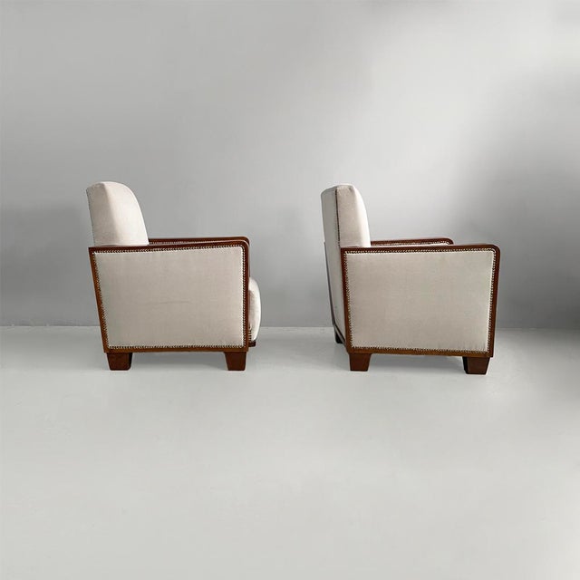 Italian Art Deco Lounge Chairs in Wood and Grey Velvet, 1930s, Set of 2 For Sale - Image 3 of 13