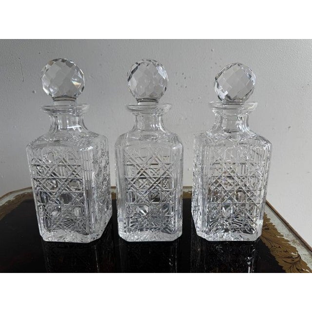 Victorian Tantalus Decanter Set: Crystal, Oak & Brass Hardware For Sale - Image 14 of 18