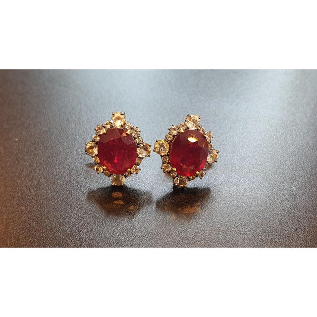 Bochic "Orient" Vintage 11 Carat African Natural Ruby & Rose Cut Topaz Earrings For Sale - Image 4 of 18