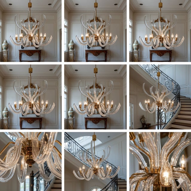 Unique Italian Murano Glass Chandelier, 1970s For Sale - Image 9 of 9