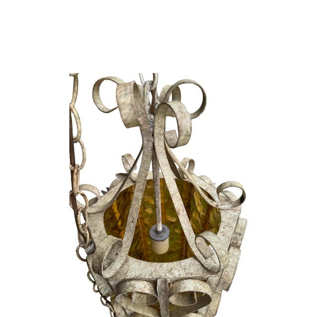 Hollywood Regency Vintage Hollywood Regency Amber Glass Plug-in Swag Lantern For Sale - Image 3 of 6