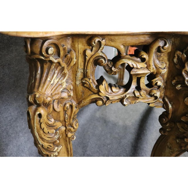 French Louis XV Style Carved Walnut Giltwood Console Table With Marble Top For Sale - Image 9 of 11