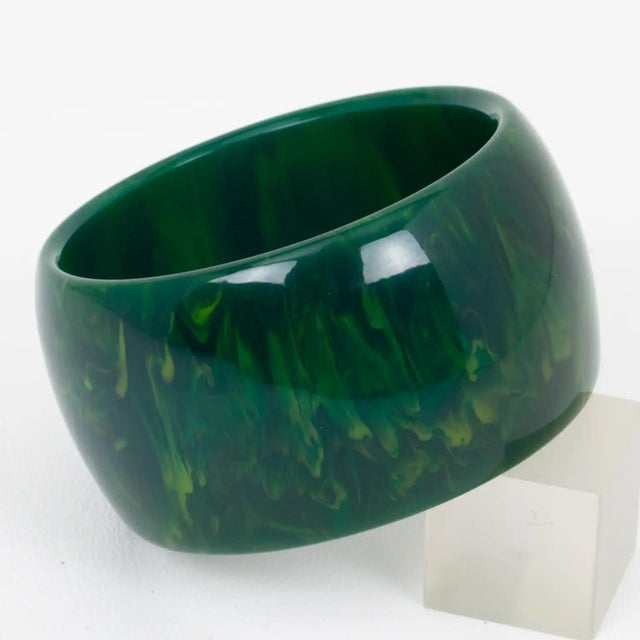 Green Bakelite Blue-Moon Extra-Wide Bangle Bracelet For Sale - Image 8 of 8