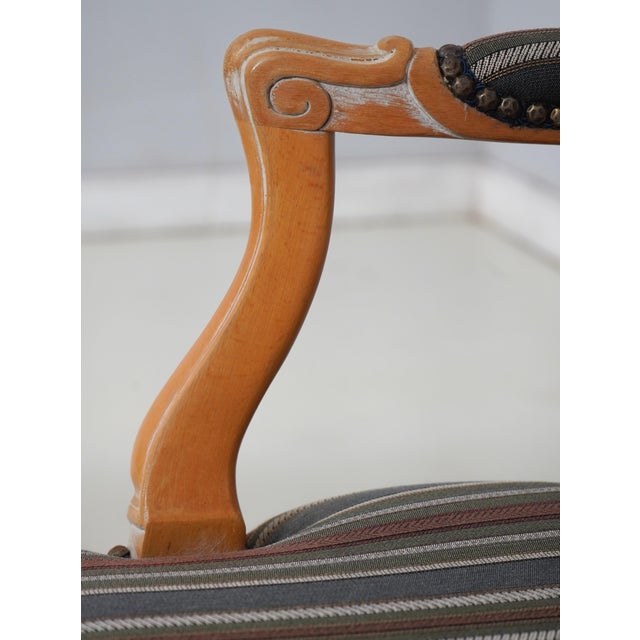 Brown French Louis XV Style Upholstered Open Armchair For Sale - Image 8 of 18