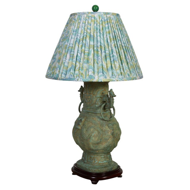 Late 19th Century Bronze Chinoiserie Lamps With Dragon Handles and Rosewood Base - a Pair For Sale - Image 4 of 4