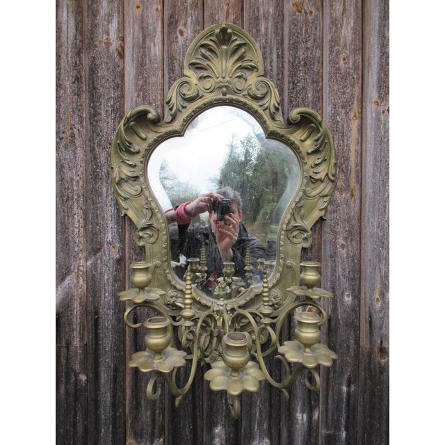 19th Century Gilt Brass Mirror with Five Branch Candelabra For Sale - Image 3 of 7